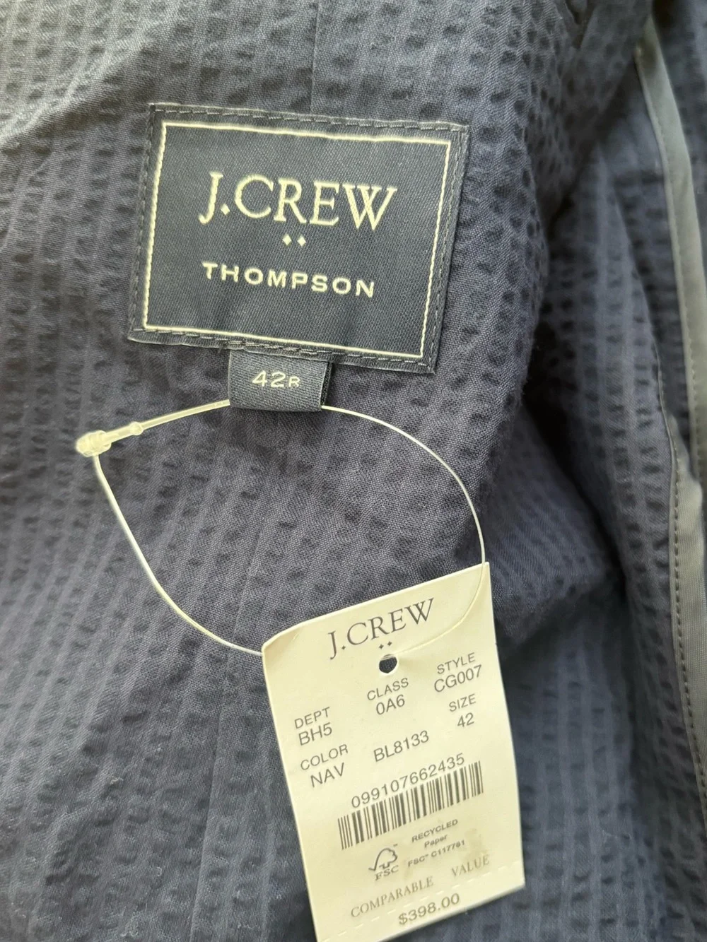 J Crew Thompson Navy Seersucker Blazer